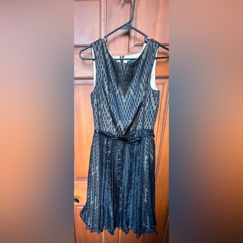 Adrianna Papell Black Patterned Midi Dress